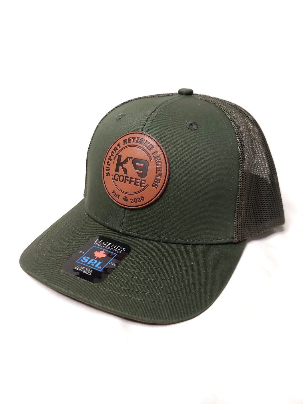 Brown Leather Patch Legends Snapback - Olive